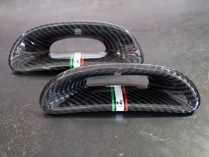 FIAT 500 ABARTH Headrest Inserts - Carbon Fiber (4pc set) - Italian Racing Stripe w/ Black Scorpion FIAT 500 ABARTH Headrest Inserts - Carbon Fiber (4pc set) - Italian Racing Stripe w/ Black Scorpion